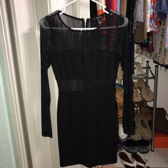 Forever 21—SMALL Long Sleeve Black Mesh Dress