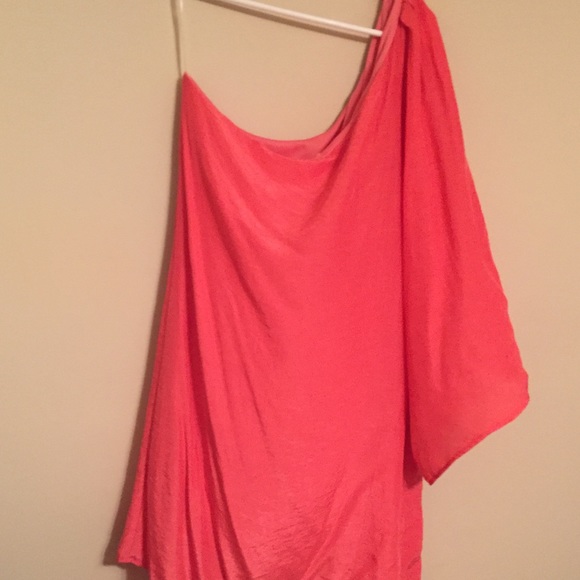 Super cute coral colored one shoulder dress!