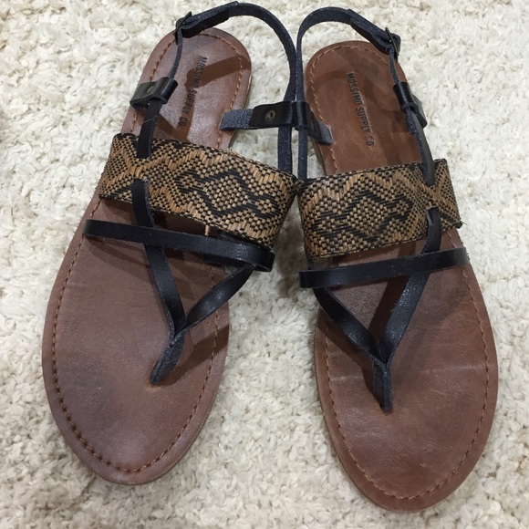 Aztec black and brown leather strappy sandal