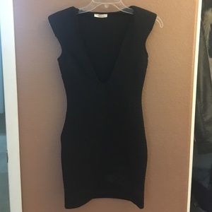 Low cut V tight black dress