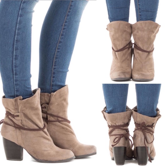 BLACK TAUPE CAMEL SLOUCHY TIE WRAP BOOTIES FALL - Picture 3 of 4