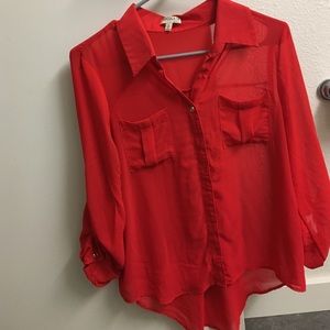 Red Sheer Buttonup