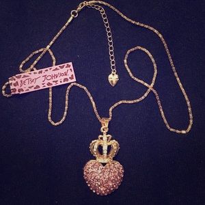 Betsy Johnson Heart with a crown Necklace