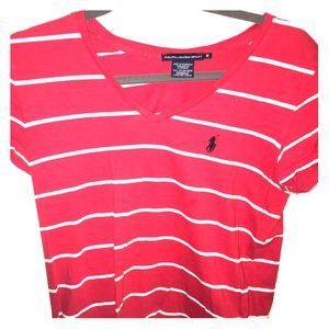 Red and white striped Polo v-neck t-shirt