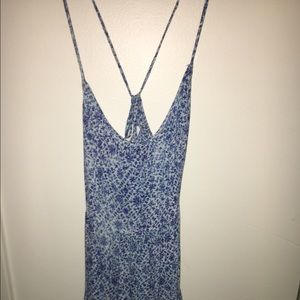 Blue floral patterned cross-strap babydoll dress
