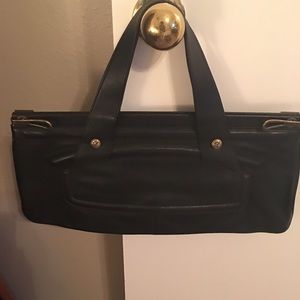 Black leather handbag
