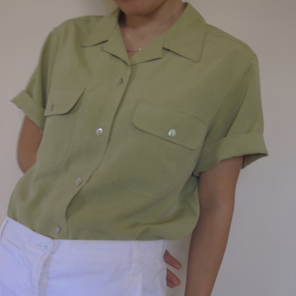 Olive green silk cotton shirt