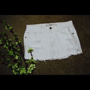 White Denim Distressed Skirt