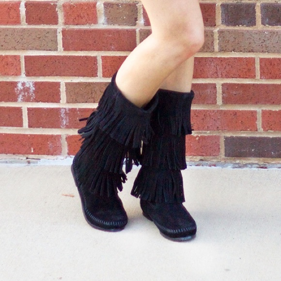 Fringe Black Minnetonka Boots