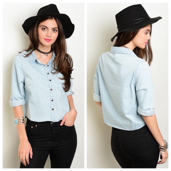 Chambray Denim Crop Top - Picture 2 of 4