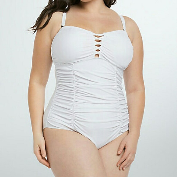 Torrid white Front One Piece Swimsuit white 0x L - Picture 2 of 6