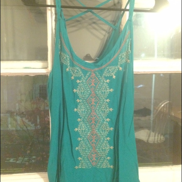 Embroidered tank top - Teal