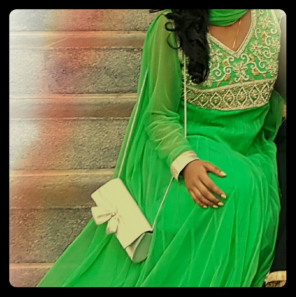Beautiful Detailed Green Anarkali