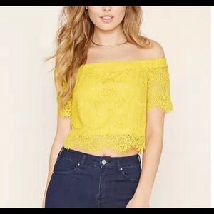 Yellow Lace off the shoulder Top