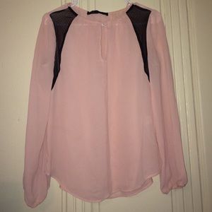 ✨Last Price Zara blush pink chiffon top black lace