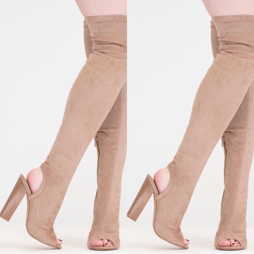Peep Toe Over the knee / thigh high boot TAUPE - Picture 6 of 6