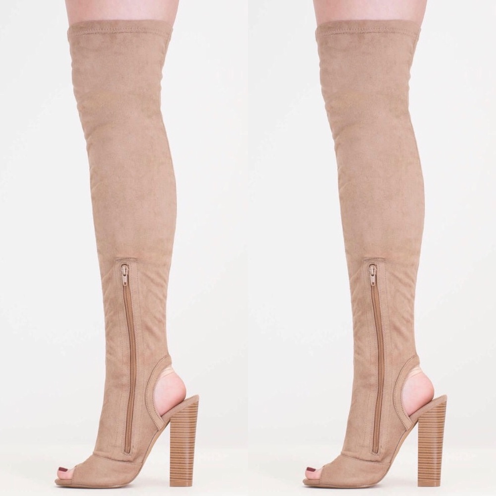 Peep Toe Over the knee / thigh high boot TAUPE - Picture 5 of 6