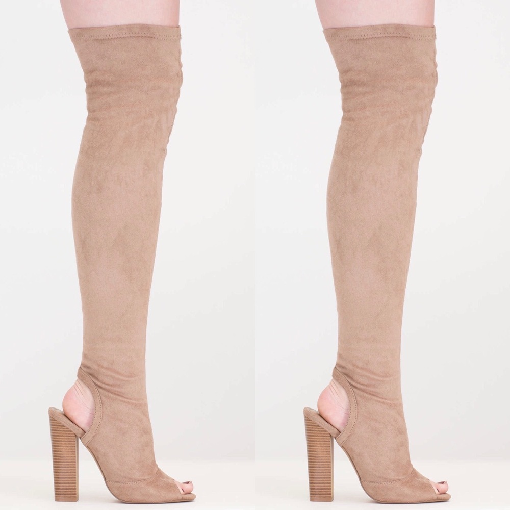 Peep Toe Over the knee / thigh high boot TAUPE - Picture 4 of 6