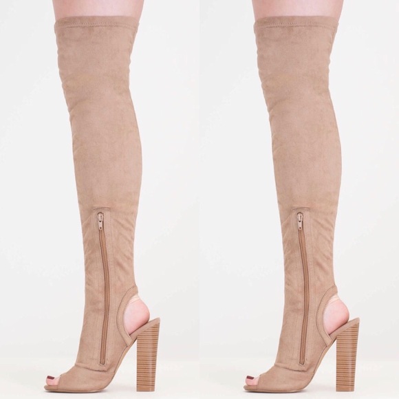 Peep Toe Over the knee / thigh high boot TAUPE - Picture 5 of 6