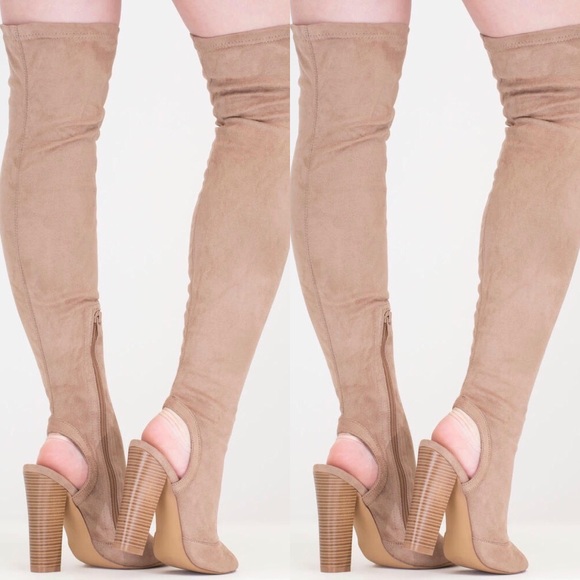 Peep Toe Over the knee / thigh high boot TAUPE - Picture 3 of 6