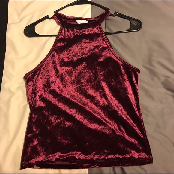 Velvet halter top, burgundy