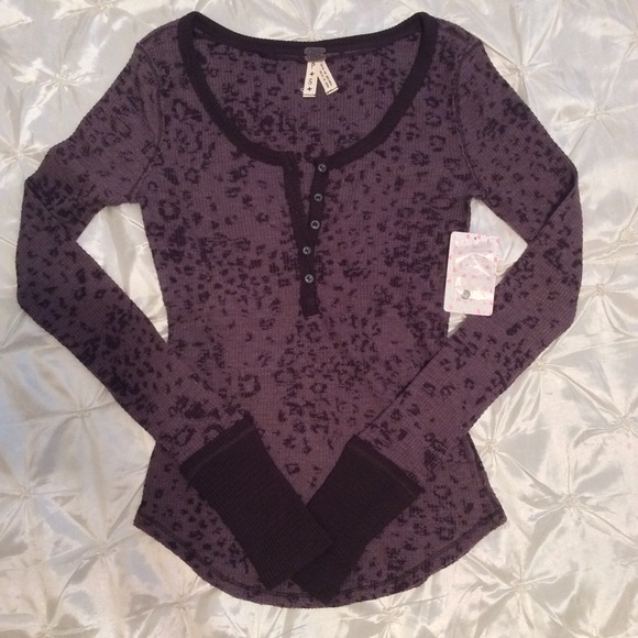 Free People Purple Print Long Sleeve Top - Picture 2 of 3