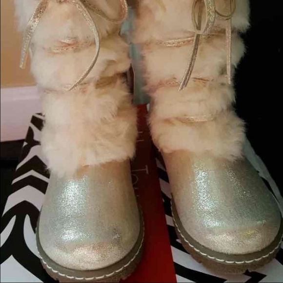 GOLD SEQUIN TODDLER BOOTS SZ 8 - Picture 1 of 4