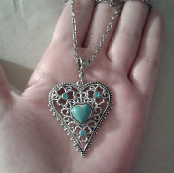 SALE  Handcrafted Faux Turquoise Pend 18.5-20.5"Nk - Picture 2 of 4