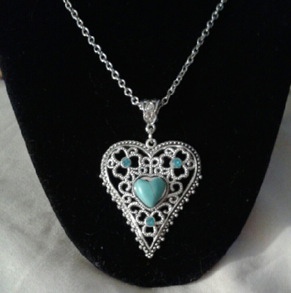 SALE  Handcrafted Faux Turquoise Pend 18.5-20.5"Nk - Picture 3 of 4