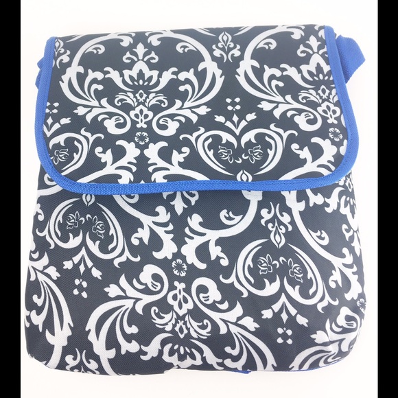 Travel Black White & Blue Toile Crossbody Bag New - Picture 4 of 8