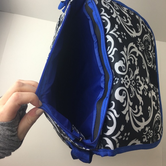 Travel Black White & Blue Toile Crossbody Bag New - Picture 6 of 8