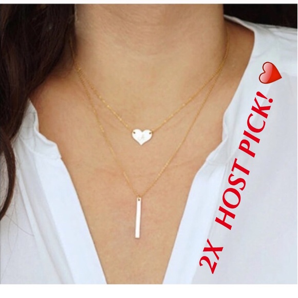 🎉2X HP!!🎉14K Gold💋Heart Bar Layered Necklace🎄