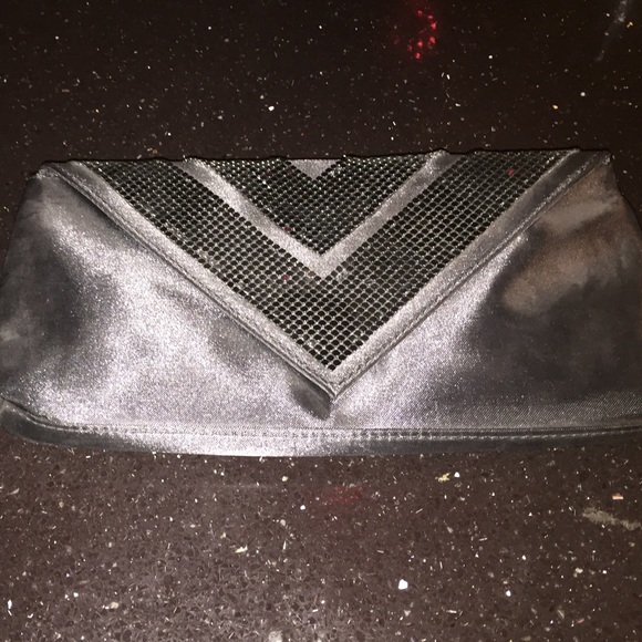 Black satin chain mesh clutch
