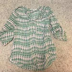 Green and pale pink print top