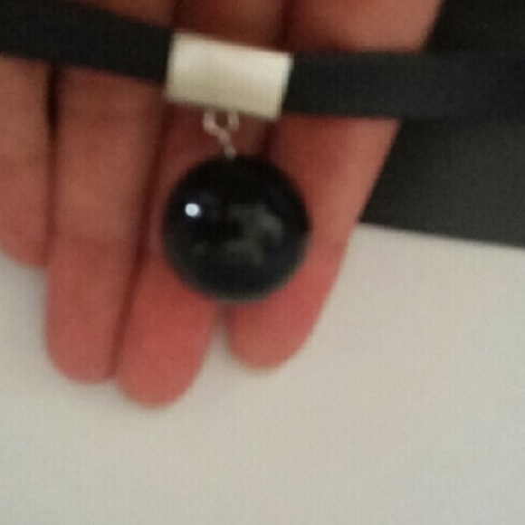 Faux Leather Ball Pendant Choker Necklace Black