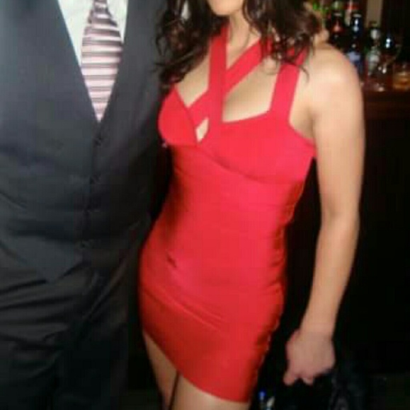 Red Hot Armani Strappy BodyCon Dress Xs