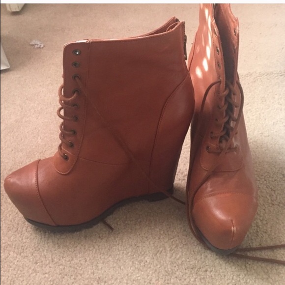 SteVe Madden Cognac Wedge Bootie.
