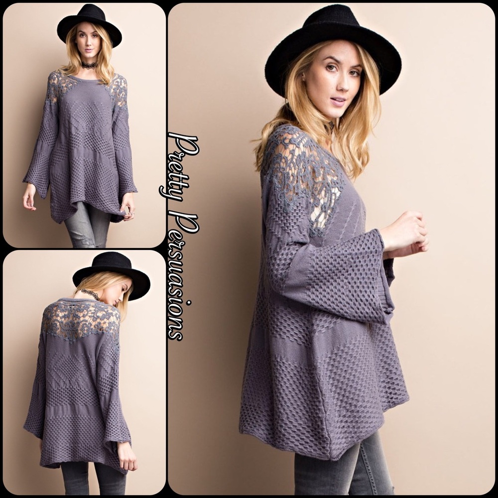 LAST ONE‼️ Bell Sleeve Lace Accented Sweater - Picture 2 of 5