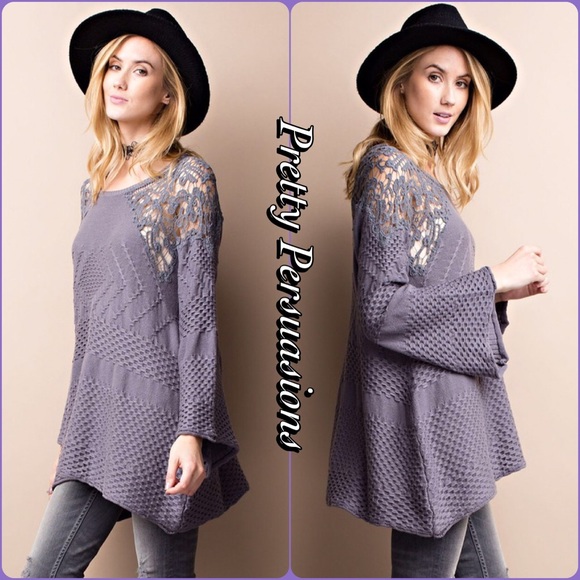 LAST ONE‼️ Bell Sleeve Lace Accented Sweater - Picture 3 of 5