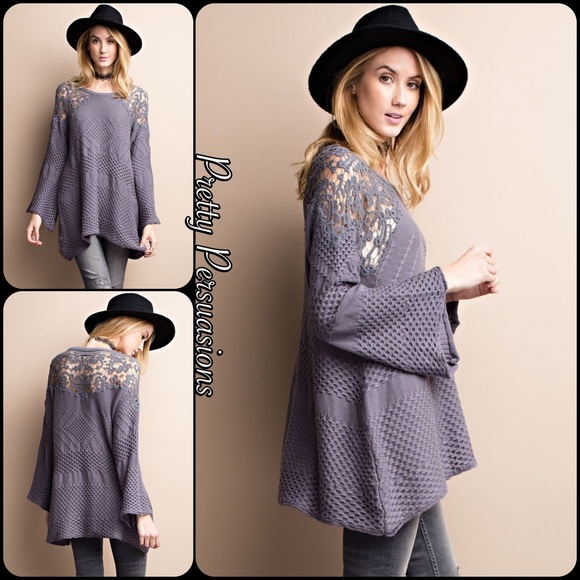 LAST ONE‼️ Bell Sleeve Lace Accented Sweater - Picture 2 of 5