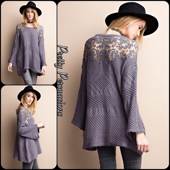 LAST ONE‼️ Bell Sleeve Lace Accented Sweater - Picture 4 of 5