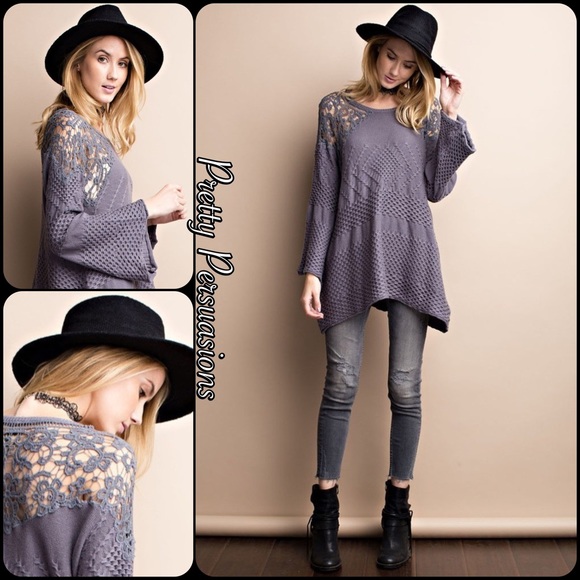 LAST ONE‼️ Bell Sleeve Lace Accented Sweater - Picture 5 of 5