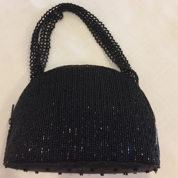 NWOT black beaded evening bag