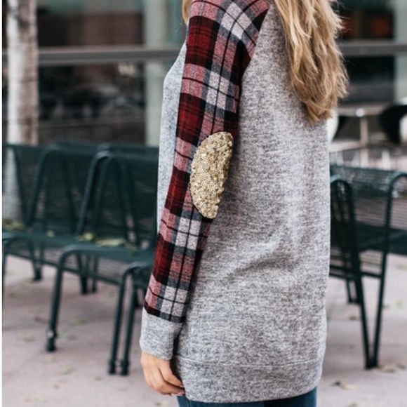 Hacci Knit plaid Sequin Top - Picture 2 of 3