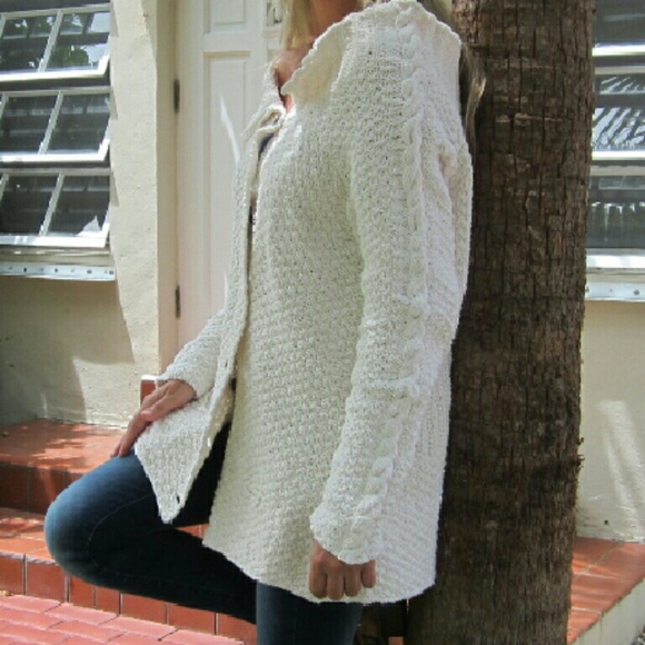 Petit Poix Sweaters - Winter White Knit Cardigan Coat Plus Size NWOT Petit Poix Sweaters - Winter White Knit Cardigan Coat Plus Size NWOT