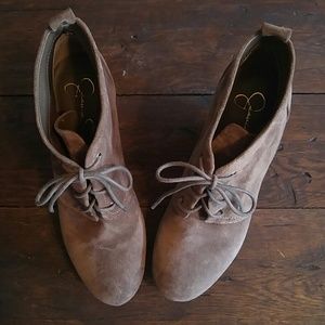 Jessica Simpson grey suede wedge booties