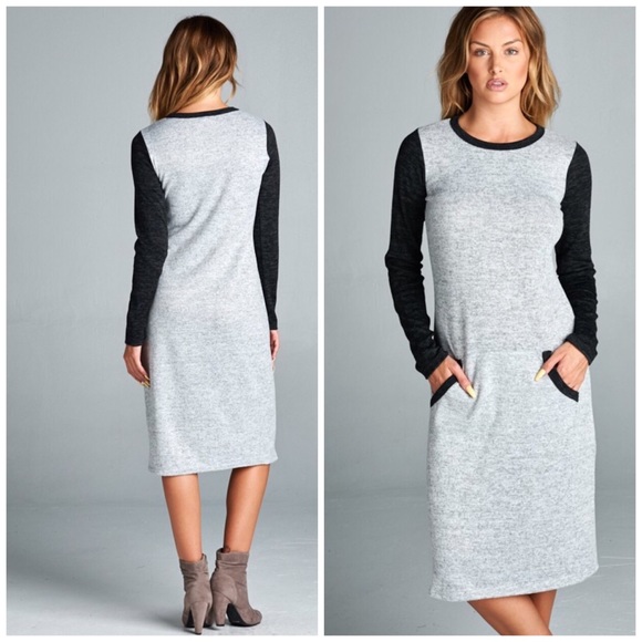 Color Block Hacci Knit Dress - Picture 2 of 4