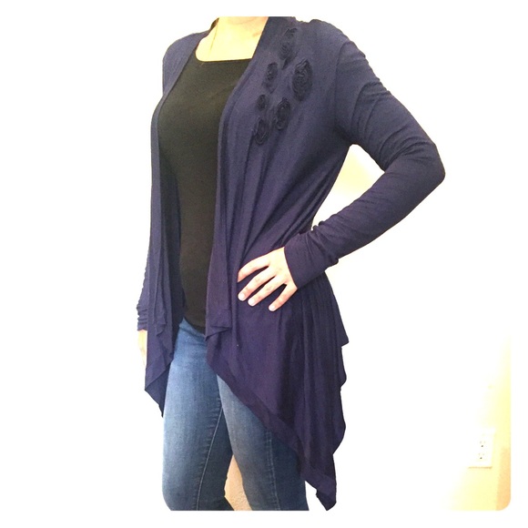 Navy knit shawl/kimono with longsleeves