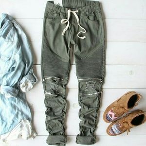 Olive Moto Pants