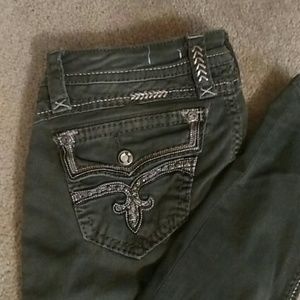 Olive green rock revival skinny jeans